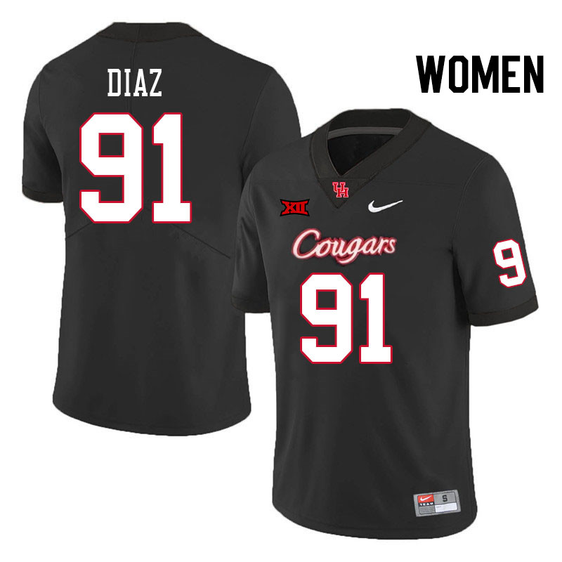 Women #91 Joshua Diaz Houston Cougars Big 12 XII College Football Jerseys Stitched-Black